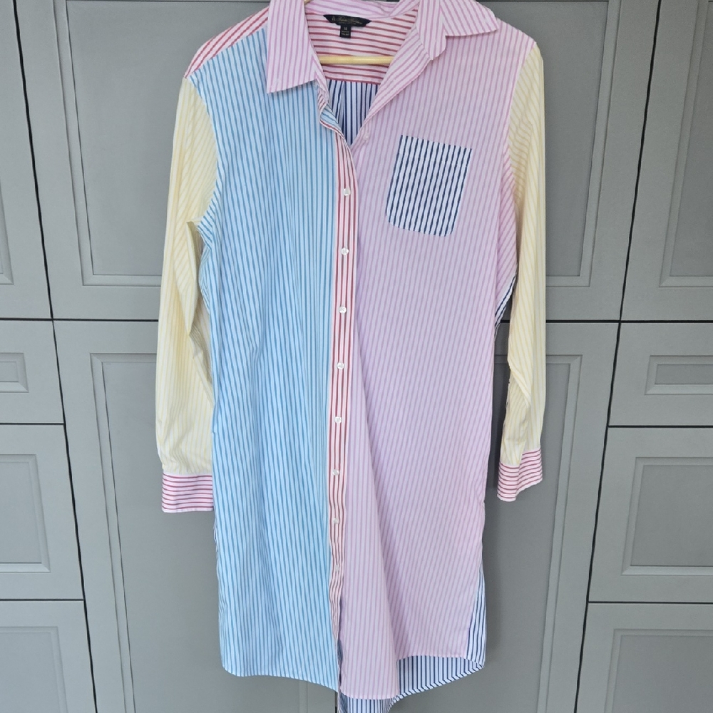 Brooks Brothers Pastel Striped Longline Button-Down Dress